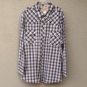 Wrangler Plaid Pear Snap Black White Western Shirt 3XL